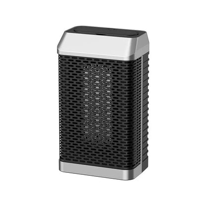 Black remote control desktop heater with shaking head, dimensions 14.5cm by 10cm by 26cm