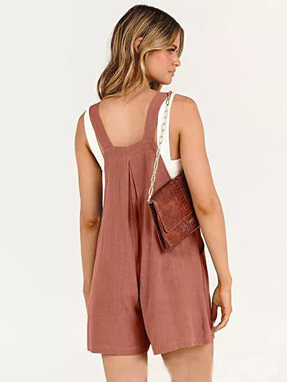 Women's short overalls in cotton linen with adjustable straps, available in multiple colors