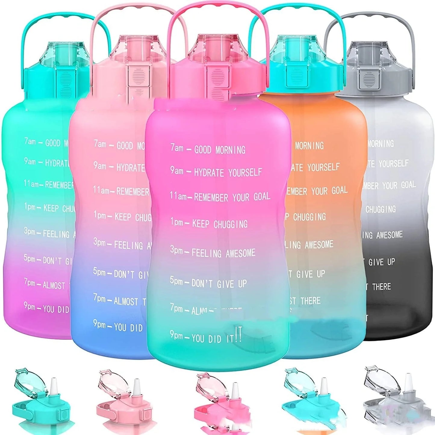 2.2L Half Gallon Plastic Water Bottle with time markers and gradient colors