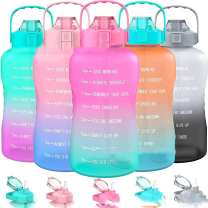 2.2L Half Gallon Plastic Water Bottle with time markers and gradient colors