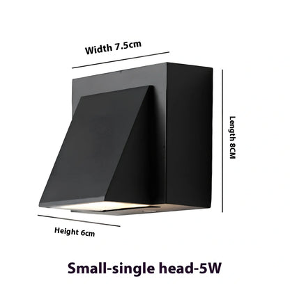 Black waterproof LED wall lamp, 80mm square glass shade, 5W warm light for courtyard walls, 220V outdoor use