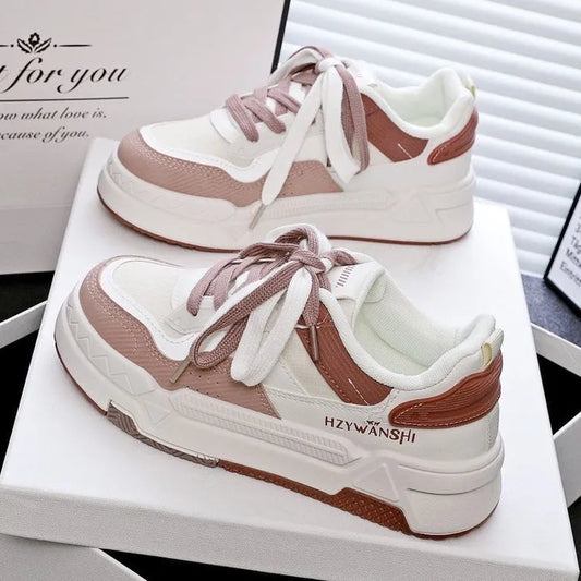 Children's thick-sole board shoes with cross shoulder straps in beige, red, or green, showing round toe and lace-up design