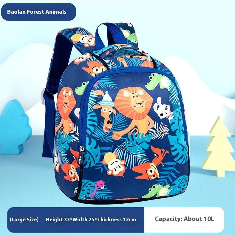 Children's schoolbag with air pillow belts showing forest animal pattern in royal blue colour