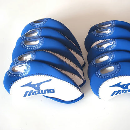 Set of 10 golf iron sleeves in diving material protecting club heads from scratches