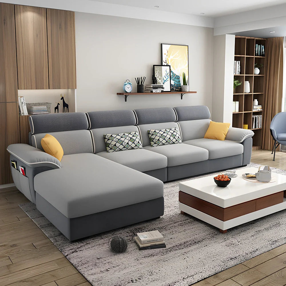 2.18-metre three-seater fabric sofa with wood frame and high-density sponge filling in modern minimalist design