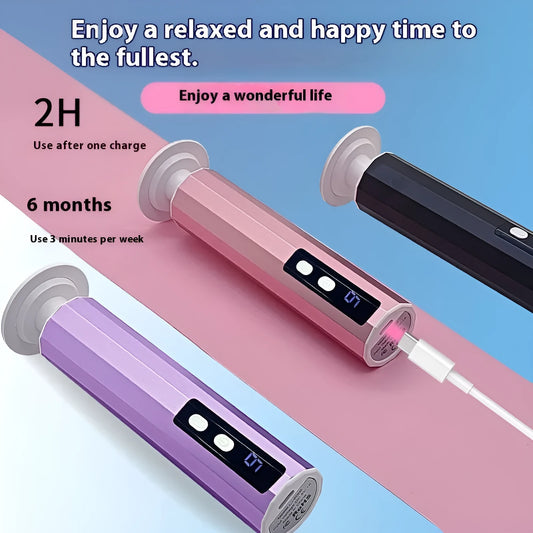 USB-powered electric callus remover and foot file device with grinding pads, in black, pink, or purple, presented in a gift box.