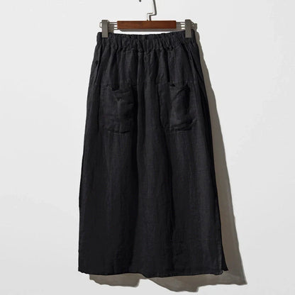 Elegant linen wide-leg culottes with double pockets in hemp and black colors