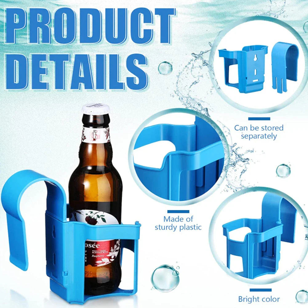 Poolside drink holder made of durable ABS plastic, designed to securely hold beverages near the pool edge