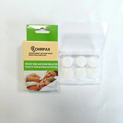 Silicone earplugs for sleeping and swimming, soft reusable ear plugs in blue, orange, pink or white, 3 pairs per box.