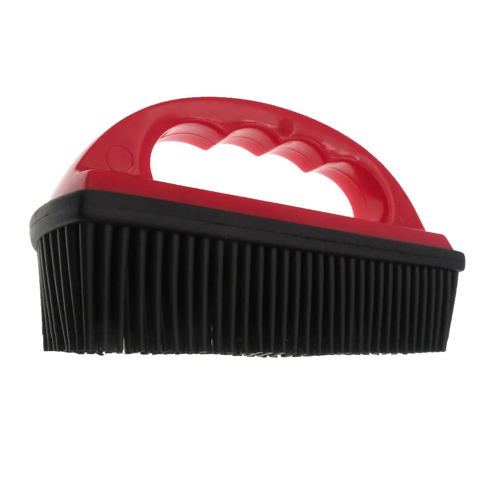 Red pet hair removal brush with silicone bristles measuring 160x85mm for grooming and cleaning