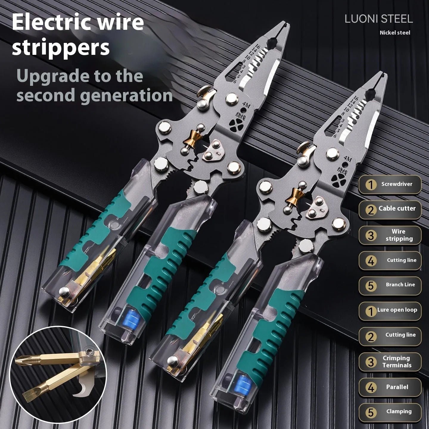 Thickened multi-functional electric pointed pliers wire stripper with 215-225mm length and rust-prevention cutting edges