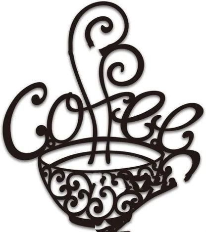 Black wrought iron wall decoration with English letter silhouettes, modern simple style.