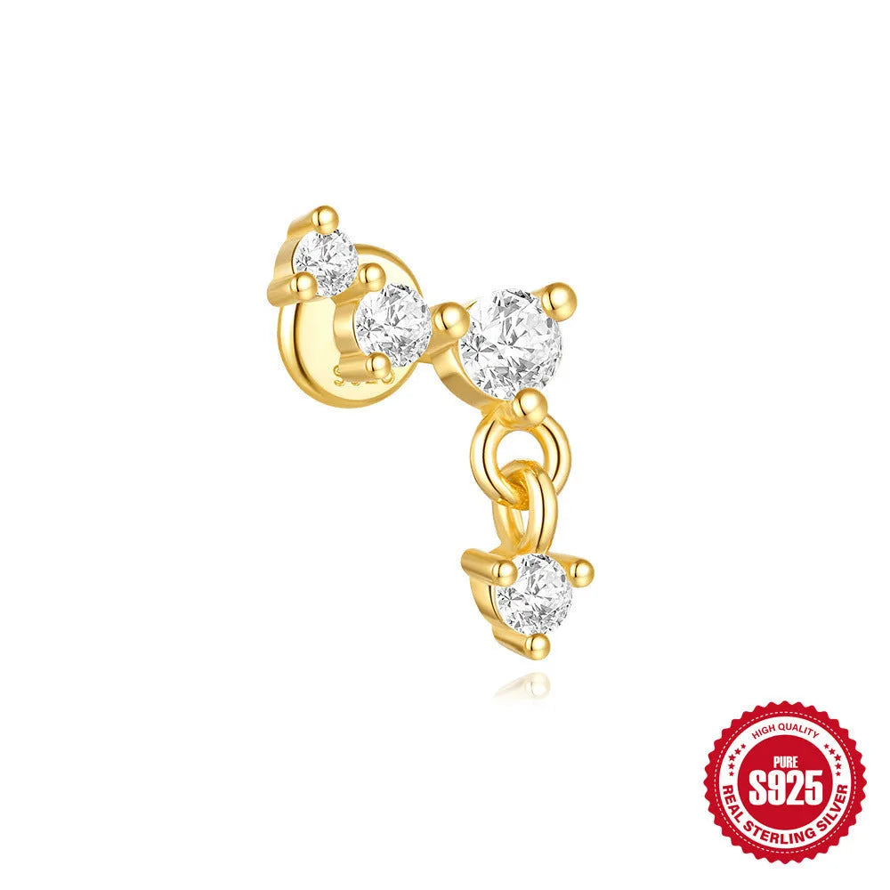 S925 sterling silver moon and star earrings with embedded diamond accents on a geometric design
