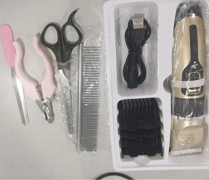 Powerful cordless pet grooming clipper with 5 adjustable speed settings, titanium-ceramic blade, and up to 2 hours of runtime