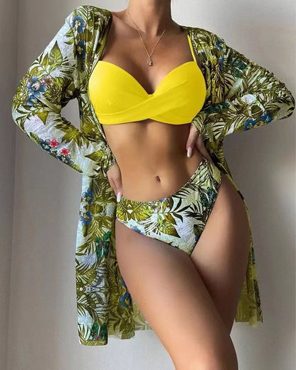 European and American three-piece swimsuit set in polyester for swimming and wading