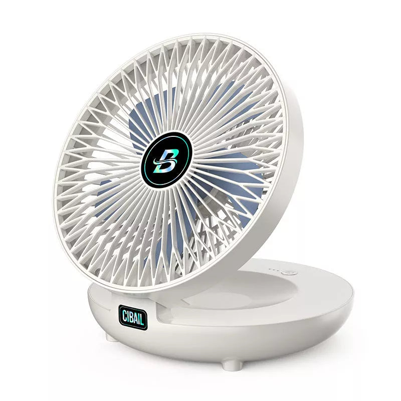 Compact folding wall-mounted fan in white or blue with USB power option
