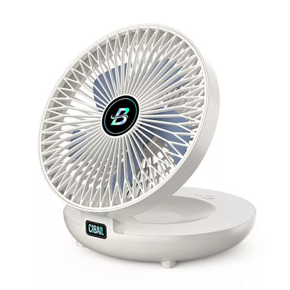 Compact folding wall-mounted fan in white or blue with USB power option