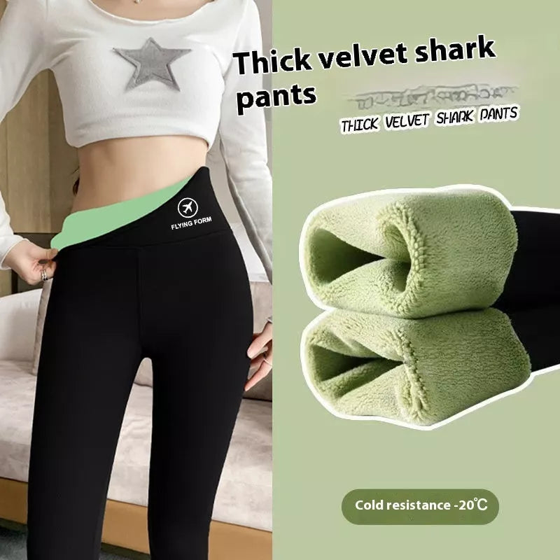 Women's Winter Skinny Shark Pants in various colors with high waist and fleece lining