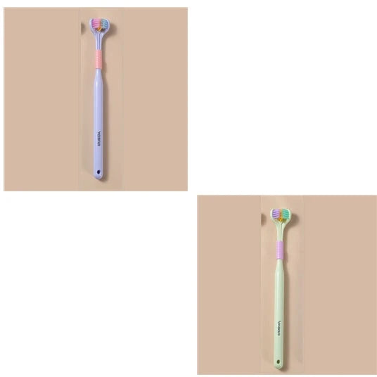 Soft Bristle Tri-Angle Toothbrush with customizable features for deep cleaning and travel convenience
