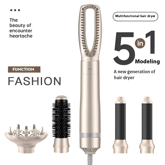 Champagne gold five-in-one hot air comb hair curler with 1000W motor for multi-function styling