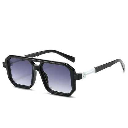 Retro double beam pilot sunglasses with metal alloy frame and polarised lenses in black with double grey piece
