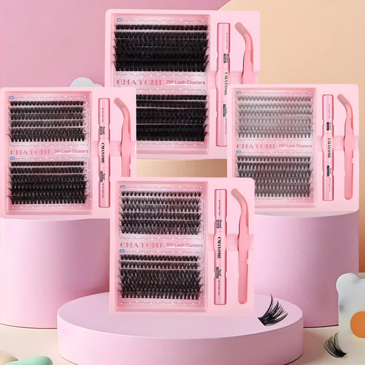 DIY single cluster false eyelashes showing individual artificial fibre clusters for custom placement