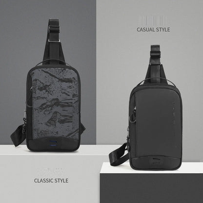 Casual black TPU camouflage chest bag with single shoulder strap and soft handle in square vertical model