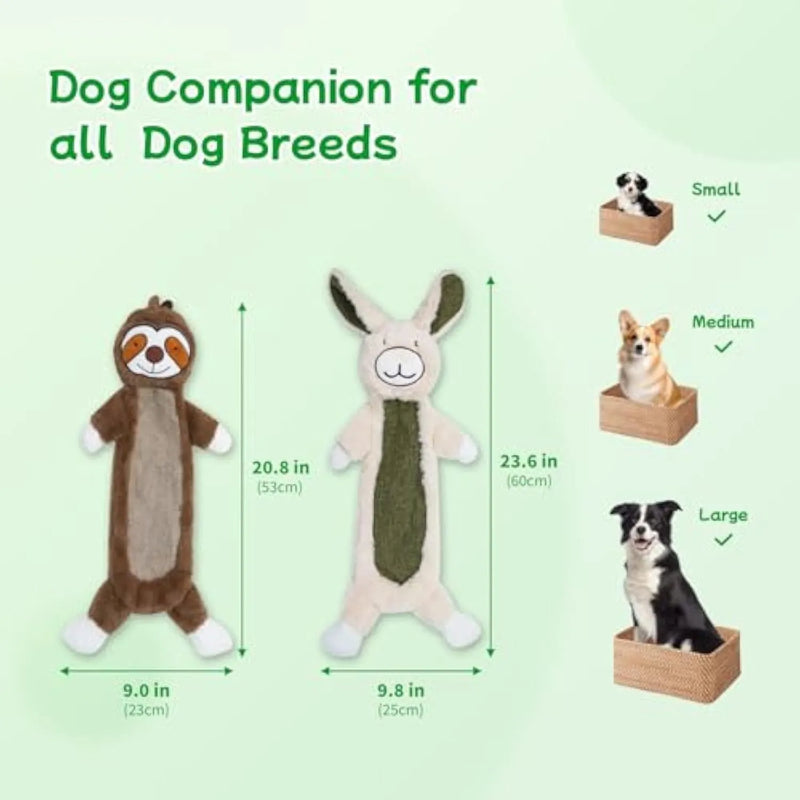 Unbreakable plush dog toys for heavy chewers with no stuffing crinkle rabbit sloth bear frog designs interactive squeaky dog toys for aggressive chewers large medium small dogs durable unstuffed dog toys
