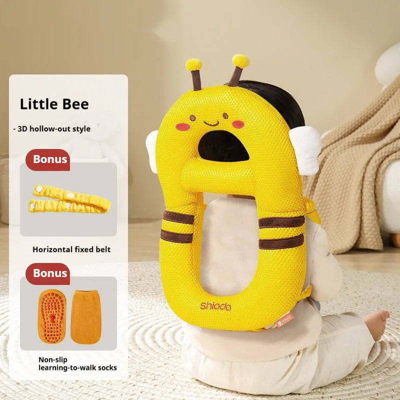 Cartoon animal themed anti-collision pillow for infant head and knee protection.