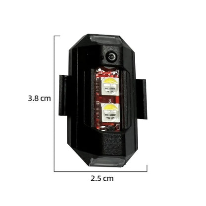 Drone strobe light with multi-colour LEDs, USB Type-C cable, and mounting tape on a ring.
