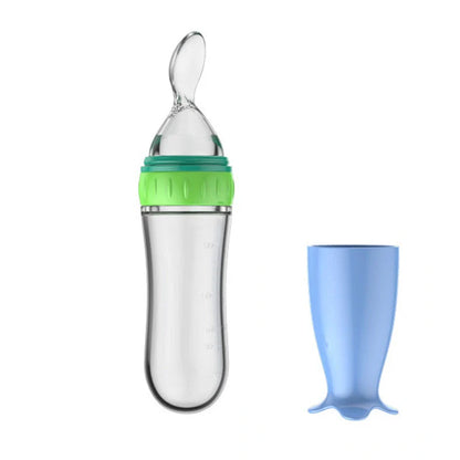 Blue baby silicone feeding spoon with 90ml capacity for rice paste and semi-liquid foods