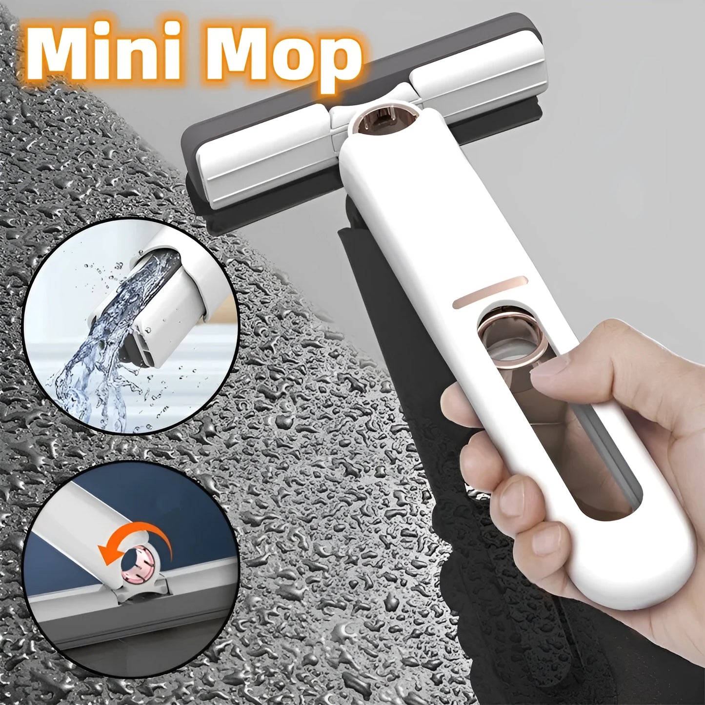 Portable mini squeeze mop with biodegradable cotton head and plastic handle for household and car cleaning