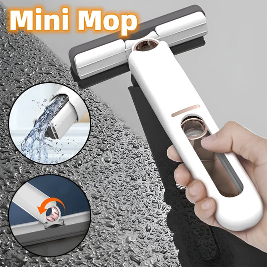 Portable mini squeeze mop with biodegradable cotton head and plastic handle for household and car cleaning
