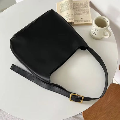 Black and brown soft PU leather women's shoulder bags with decorative swing threads