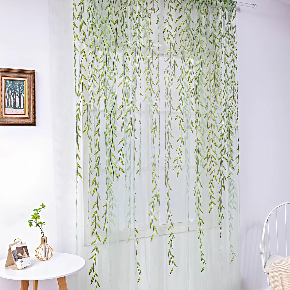 Inverted willow wicker pattern curtain with rod pocket top, polyester fibre construction in green colour option