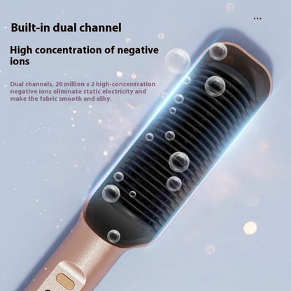 Negative ion hair straightening comb with LCD screen in avocado green colour.