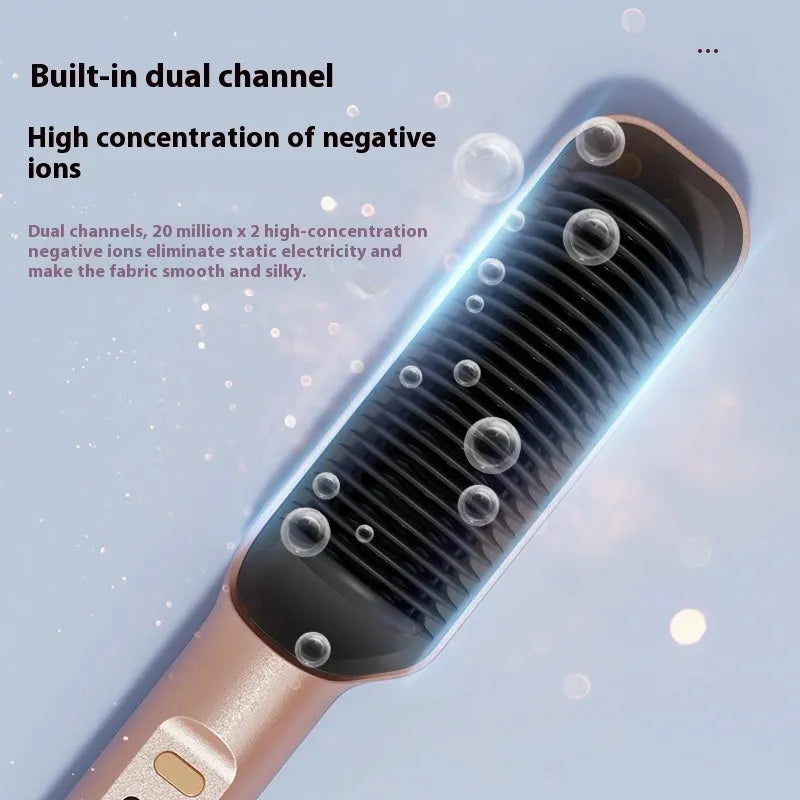 Negative ion straightening comb hair straightener with LCD display, 35W power wired AC operation in 7 colour options including avocado green, champagne, cherry pink and dark green, for smooth styling without hair damage.