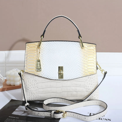 Women's colourful crocodile pattern crossbody handbag with snake print in horizontal square shape