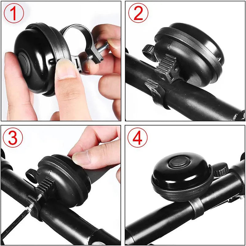Black bicycle flat bell with 58mm diameter for handlebar mounting