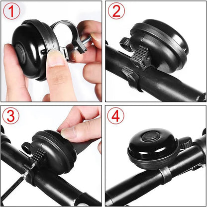 Black bicycle flat bell with 58mm diameter for handlebar mounting