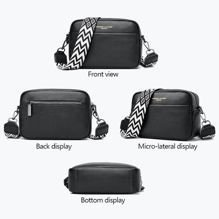 Fashionable crossbody bag with stylish rhombus embroidered shoulder strap in various color options