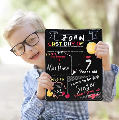 Wooden First Day Of School blackboard ornament with modern simplicity design on a density plate.