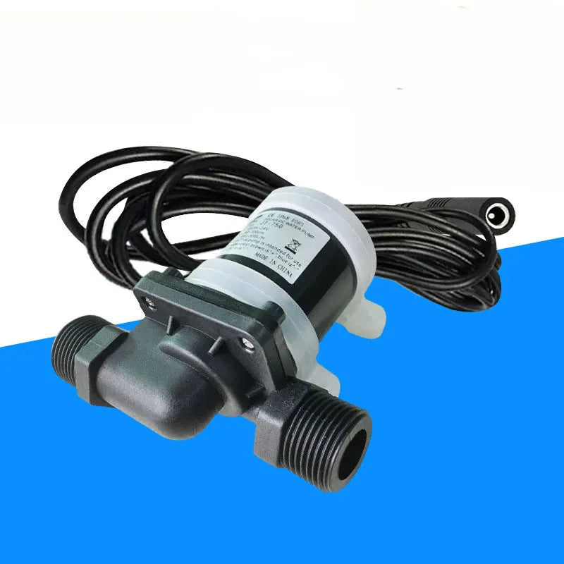 Jiatong JT-750 DC Water Pump for solar water heating and underfloor heating systems, featuring a flow rate of 1.2 m³/h and a head of 3-7 metres, available in 12V and 24V models with 4-point or 5-point threaded connections.
