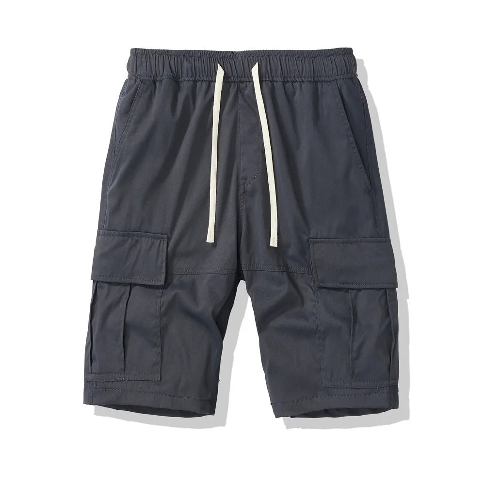 Men's loose fit cropped casual pants with multiple pockets in dark grey