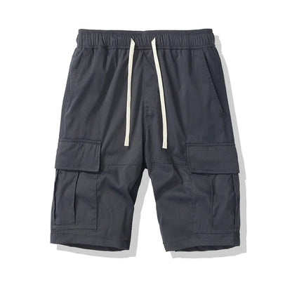 Men's loose fit cropped casual pants with multiple pockets in dark grey