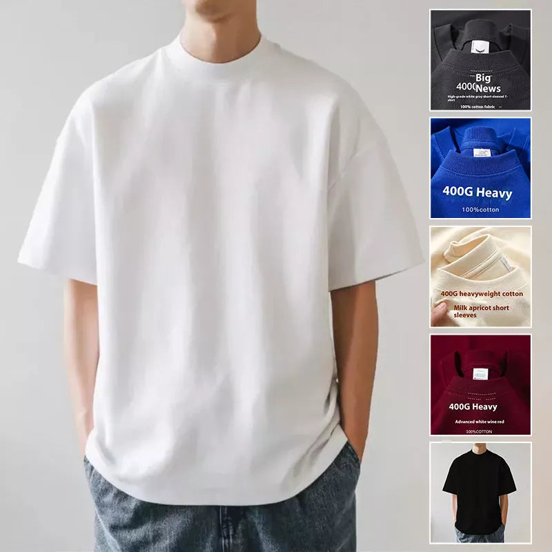 Plus size cotton men's blank T-shirt in oversized retro fit, available in multiple colors
