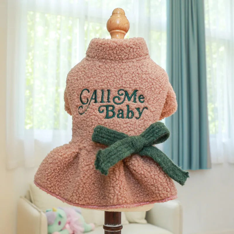 Pet fleece skirt with letter print in pink or dark blue, Berber fleece material
