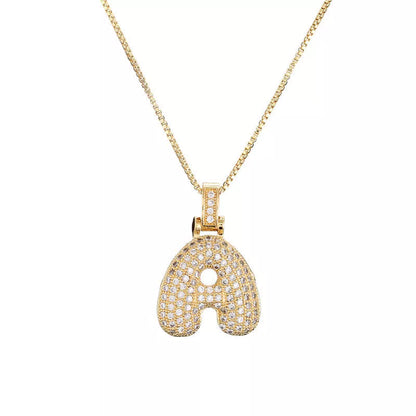 Copper Micro Inlaid Zircon Letter Pendant Necklace with customizable alphabet options