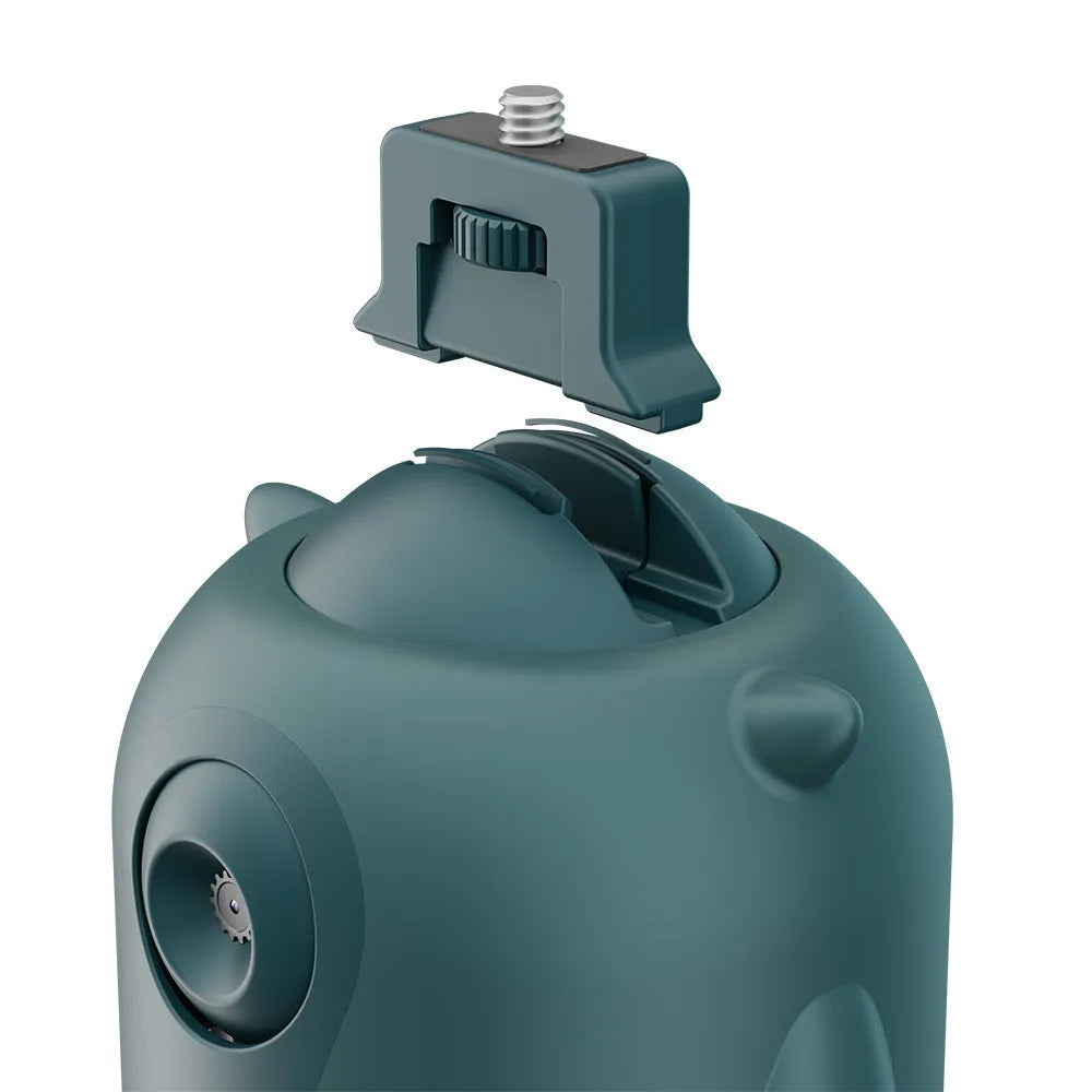 360 rotation intelligent follow-up gimbal with AI face recognition, dark green colour, showing built-in camera and 1/4 adapter