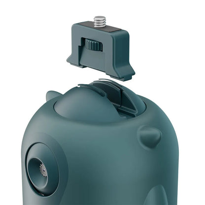 360 rotation intelligent follow-up gimbal with AI face recognition, dark green colour, showing built-in camera and 1/4 adapter